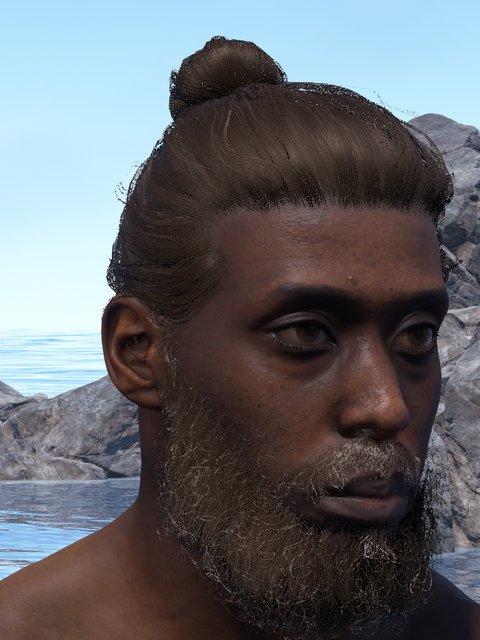 african male, bun, full beard